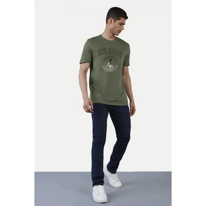 Generic Men's��Casual Half sleeve Printed Cotton Crew Neck T-shirt (Military Green)