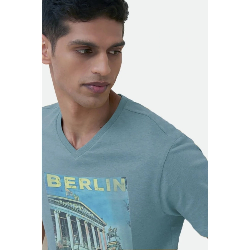Generic Men's��Casual Half sleeve Digital Printed Cotton Crew Neck T-shirt (Teal)