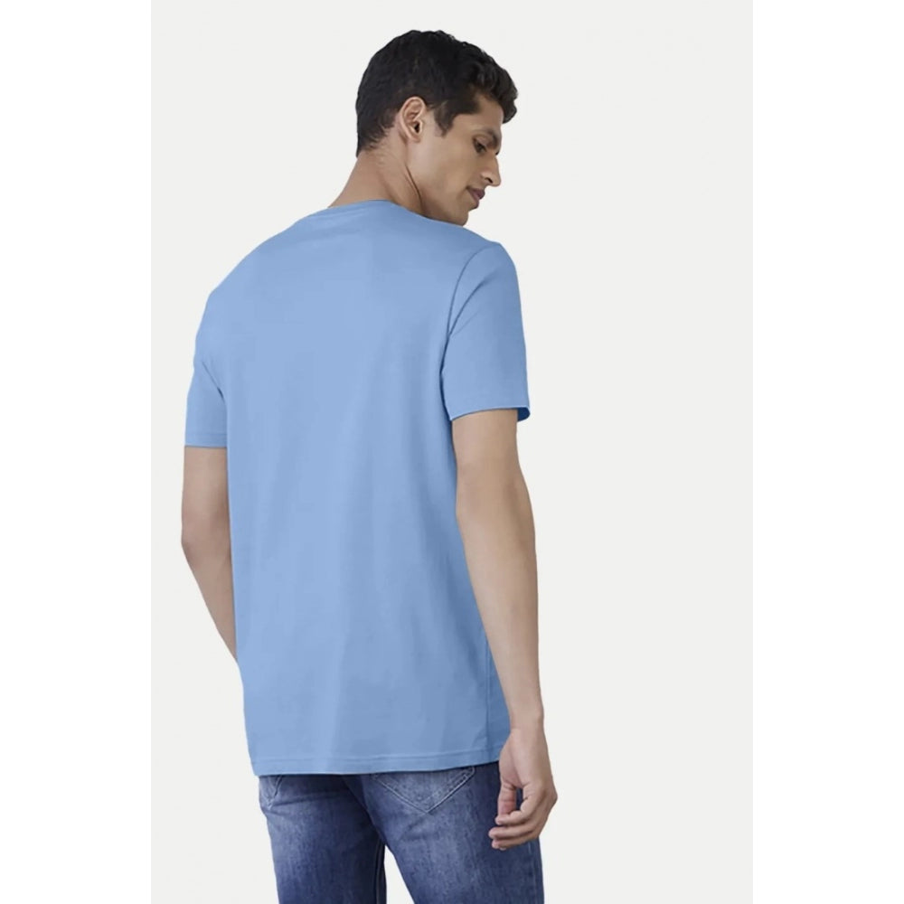 Generic Men's��Casual Half sleeve Digital Printed Cotton Crew Neck T-shirt (Sky Blue)