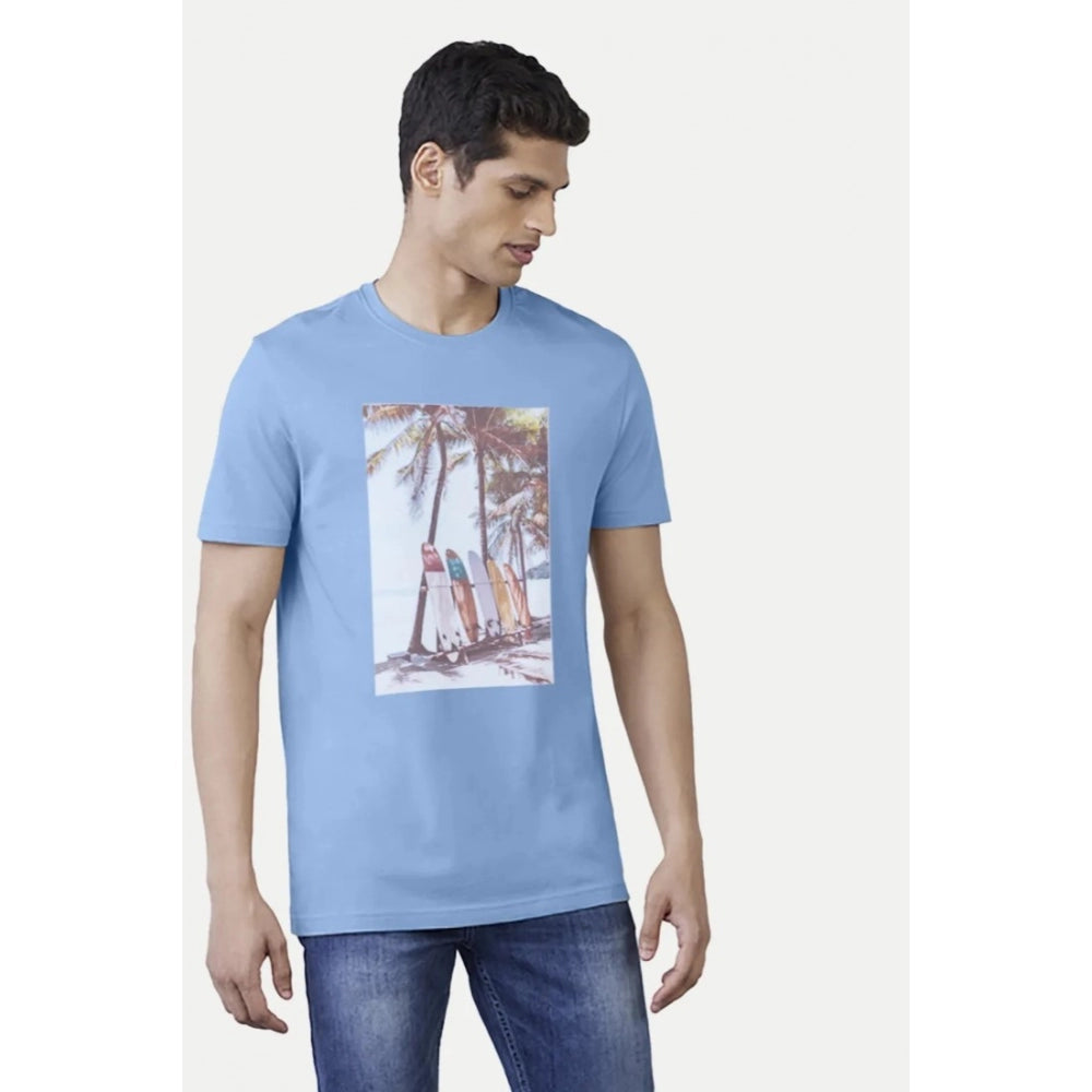 Generic Men's��Casual Half sleeve Digital Printed Cotton Crew Neck T-shirt (Sky Blue)
