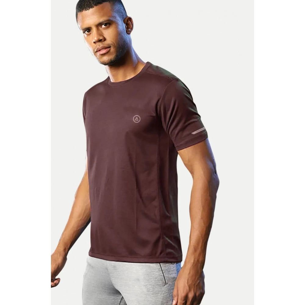 Generic Men's��Casual Half sleeve Solid��Polyester Crew Neck T-shirt (Maroon)