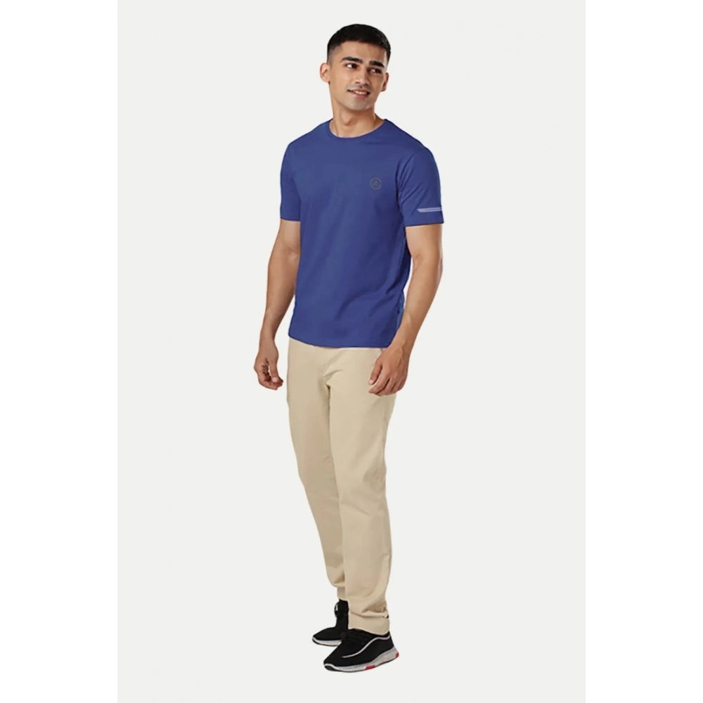 Generic Men's��Casual Half sleeve Solid��Polyester Crew Neck T-shirt (Blue)