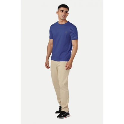 Generic Men's��Casual Half sleeve Solid��Polyester Crew Neck T-shirt (Blue)