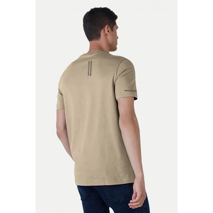 Generic Men's��Casual Half sleeve Solid��Polyester Crew Neck T-shirt (Beige)