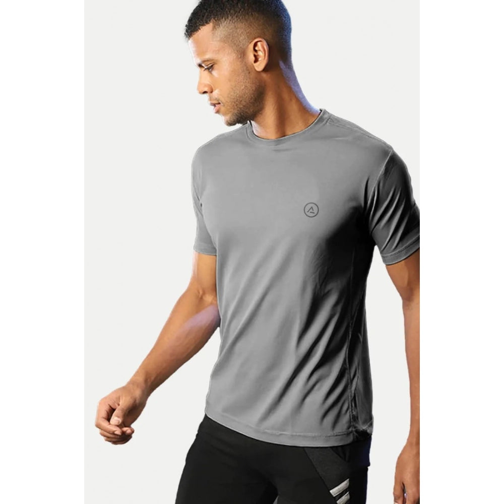 Generic Men's��Casual Half sleeve Solid��Polyester Crew Neck T-shirt (Grey)