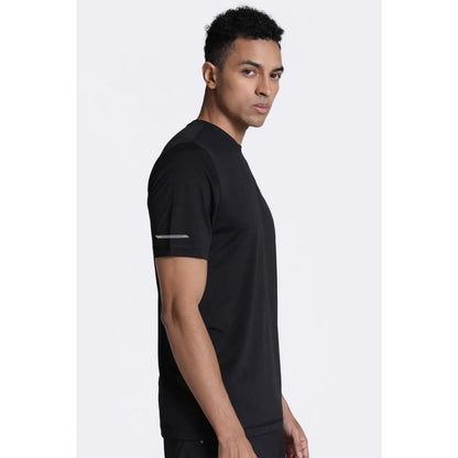 Generic Men's��Casual Half sleeve Solid��Polyester Crew Neck T-shirt (Black)
