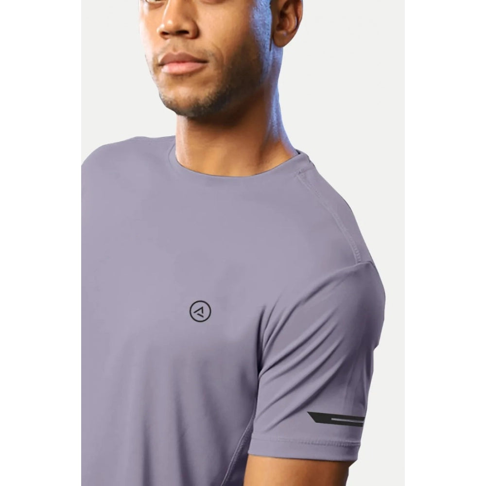 Generic Men's��Casual Half sleeve Solid��Polyester Crew Neck T-shirt (Lilac)