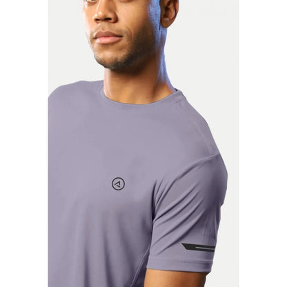 Generic Men's��Casual Half sleeve Solid��Polyester Crew Neck T-shirt (Lilac)