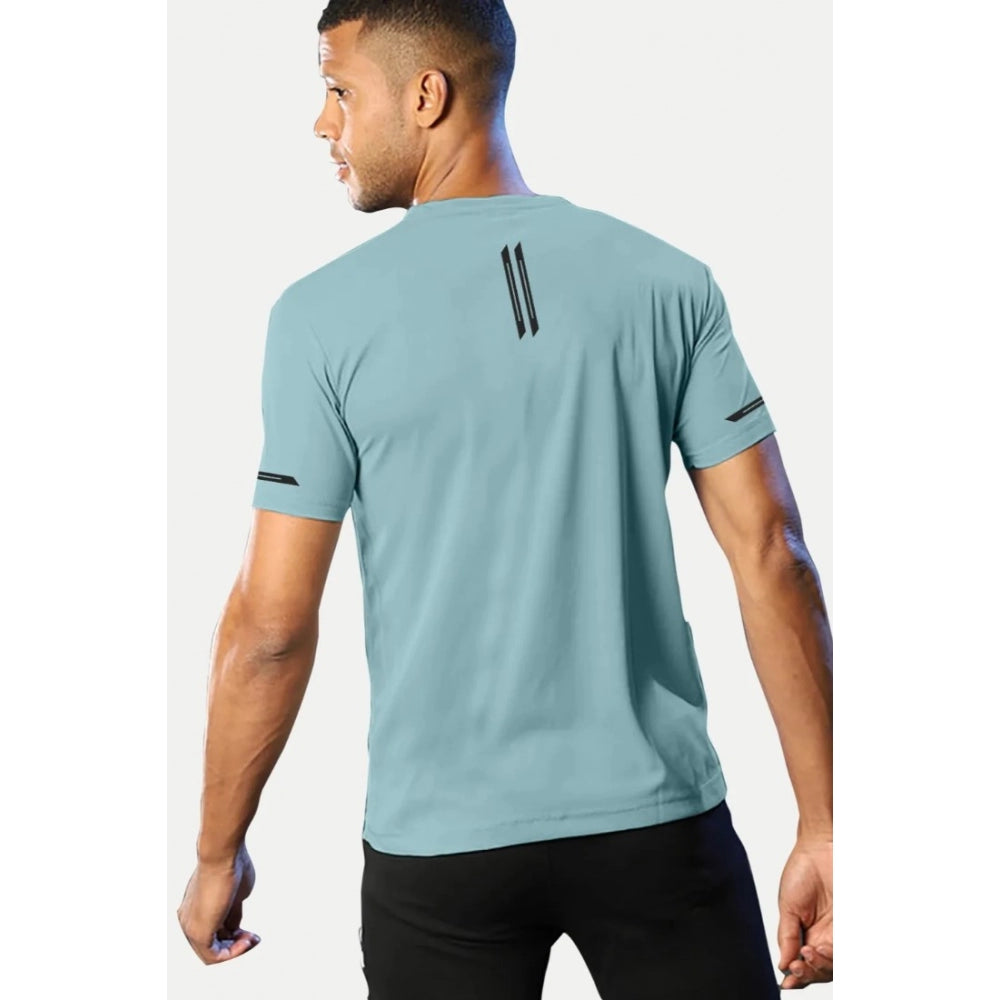 Generic Men's��Casual Half sleeve Solid��Polyester Crew Neck T-shirt (Turquoise Blue)