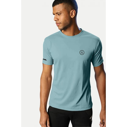 Generic Men's��Casual Half sleeve Solid��Polyester Crew Neck T-shirt (Turquoise Blue)