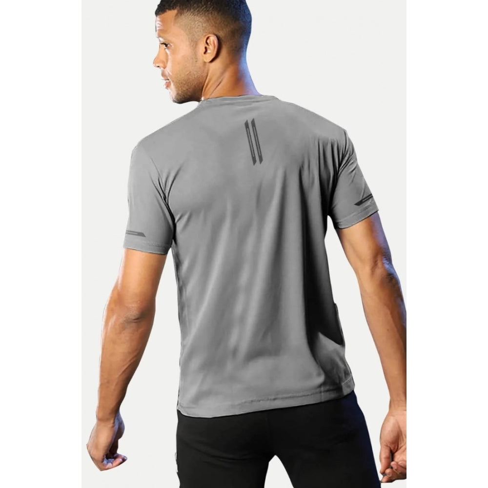 Generic Men's��Casual Half sleeve Solid��Polyester Crew Neck T-shirt (Grey)