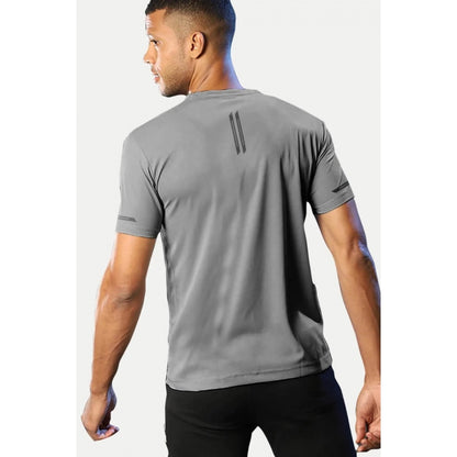 Generic Men's��Casual Half sleeve Solid��Polyester Crew Neck T-shirt (Grey)