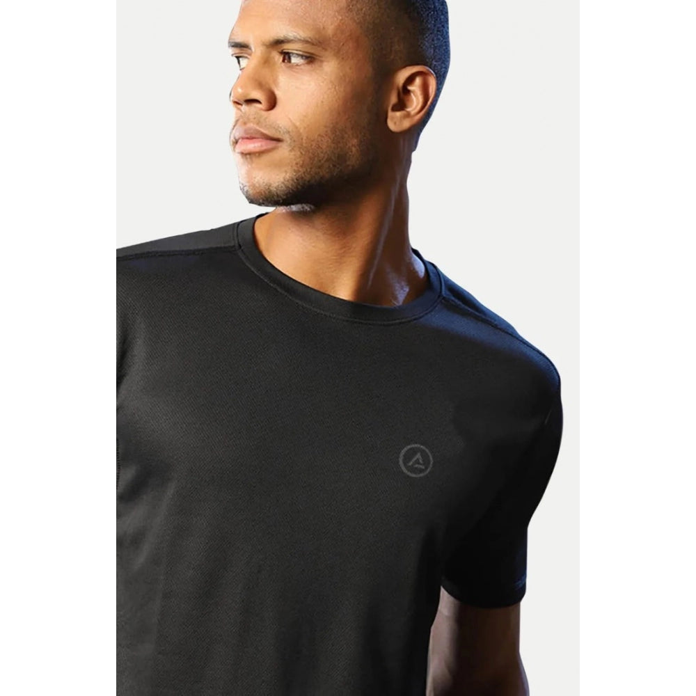 Generic Men's��Casual Half sleeve Solid��Polyester Crew Neck T-shirt (Black)