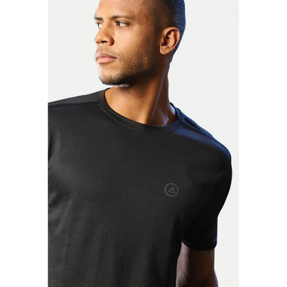 Generic Men's��Casual Half sleeve Solid��Polyester Crew Neck T-shirt (Black)