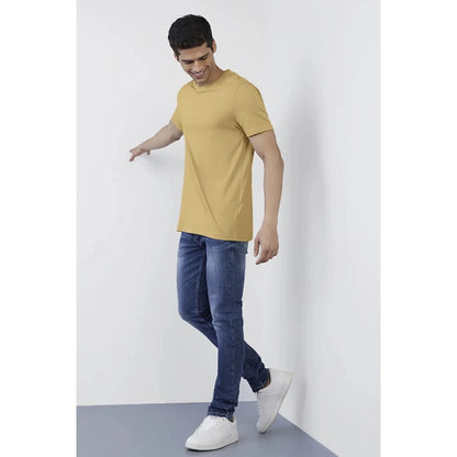 Generic Men's��Casual Half sleeve Solid��Polyester Crew Neck T-shirt (Sand)