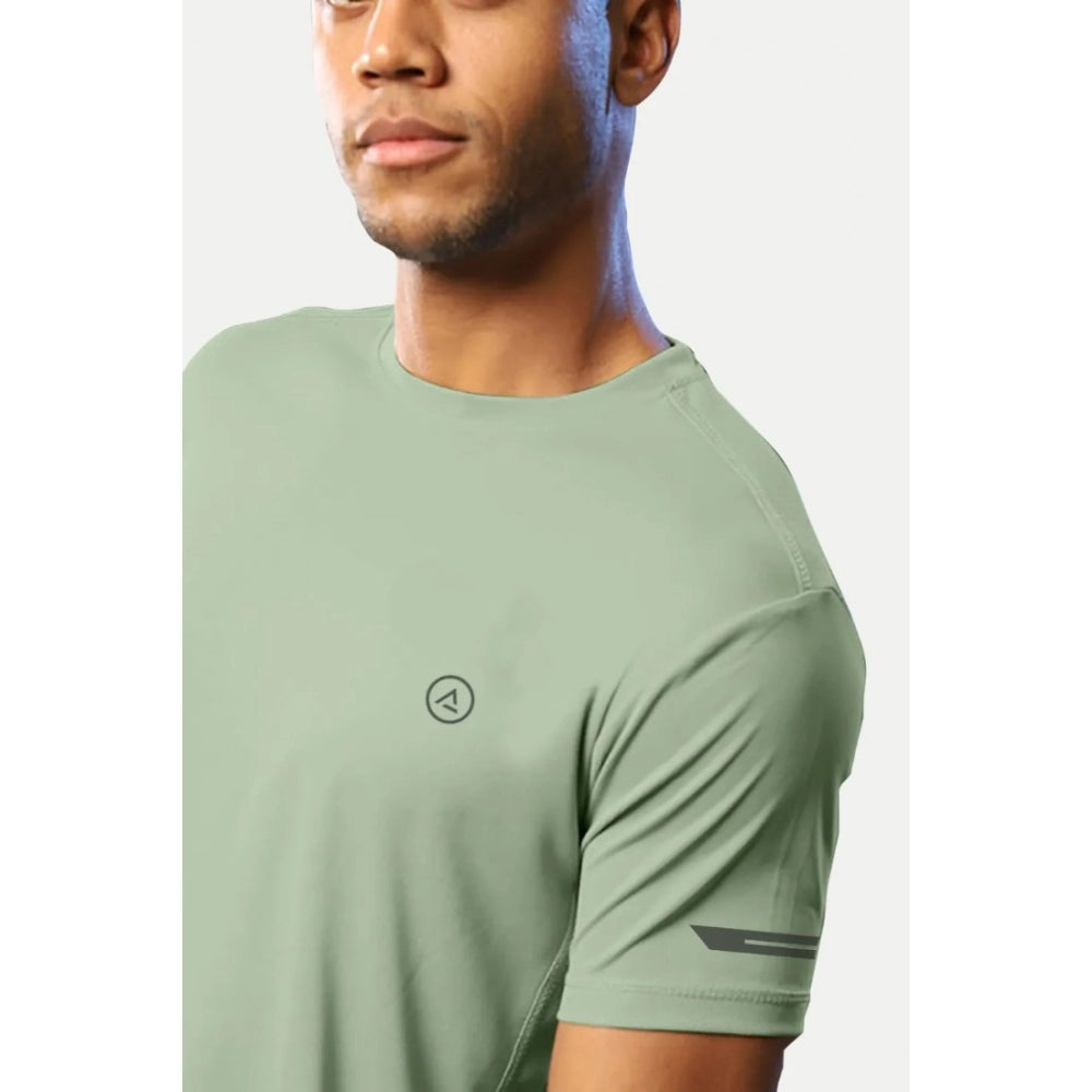 Generic Men's��Casual Half sleeve Solid��Polyester Crew Neck T-shirt (Pista)