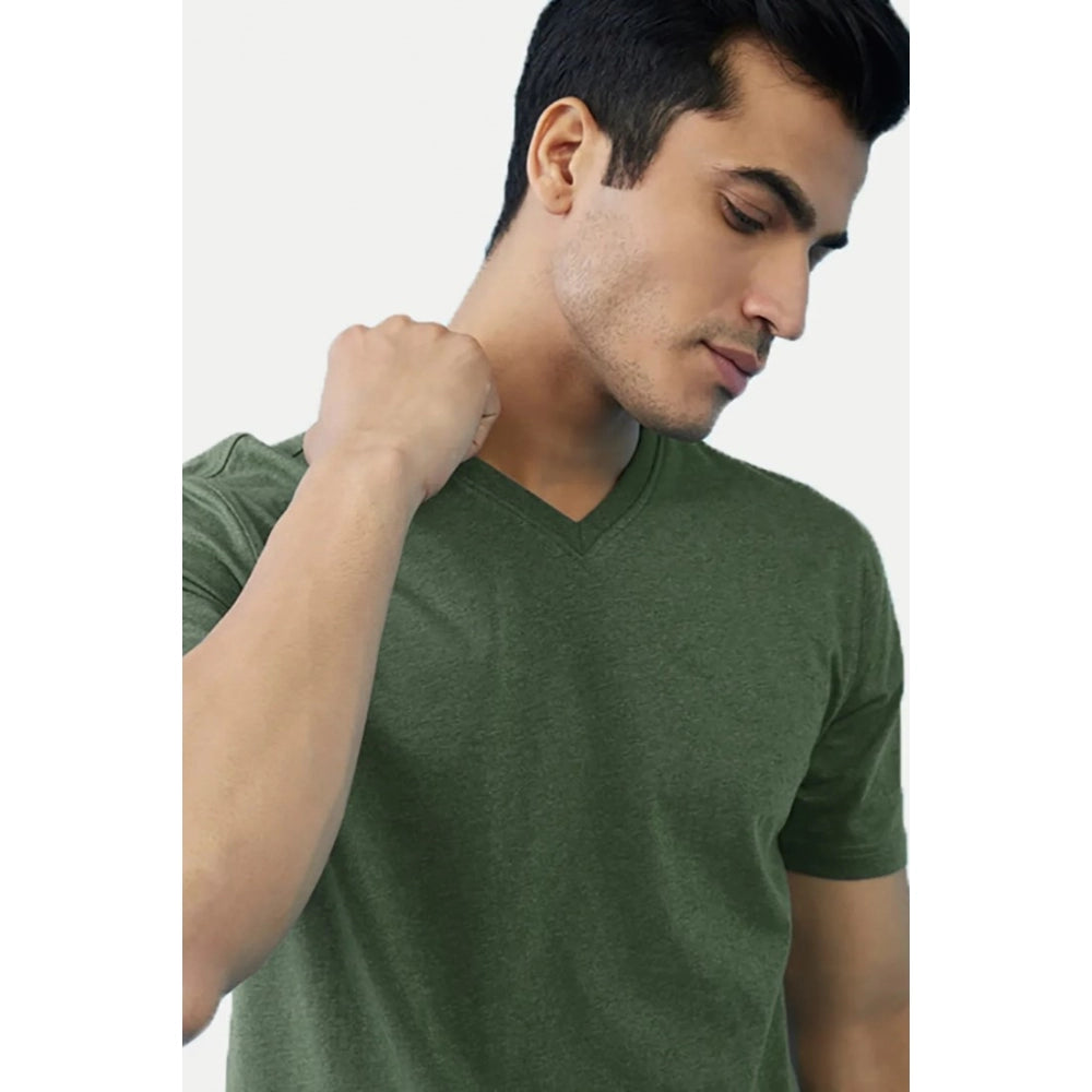 Generic Men's��Casual Half sleeve Solid��Cotton V Neck T-shirt (Green)