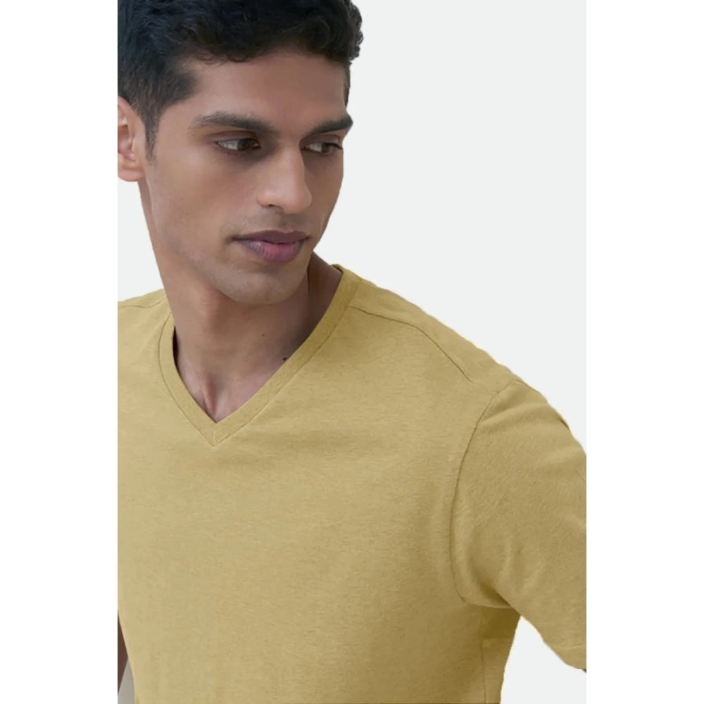 Generic Men's��Casual Half sleeve Solid��Cotton V Neck T-shirt (Sand)