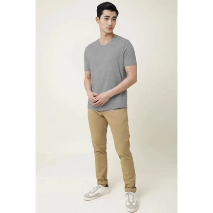 Generic Men's��Casual Half sleeve Solid��Cotton V Neck T-shirt (Grey Melange)