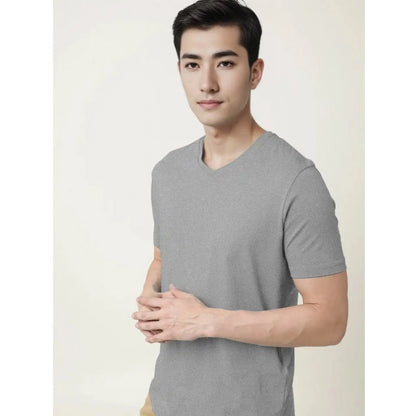Generic Men's��Casual Half sleeve Solid��Cotton V Neck T-shirt (Grey Melange)