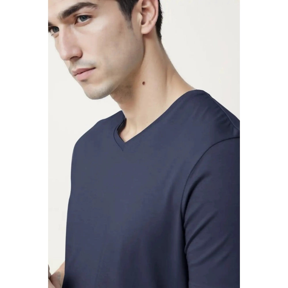 Generic Men's��Casual Half sleeve Solid��Cotton V Neck T-shirt (Navy)
