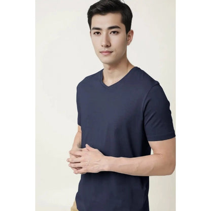 Generic Men's��Casual Half sleeve Solid��Cotton V Neck T-shirt (Navy)