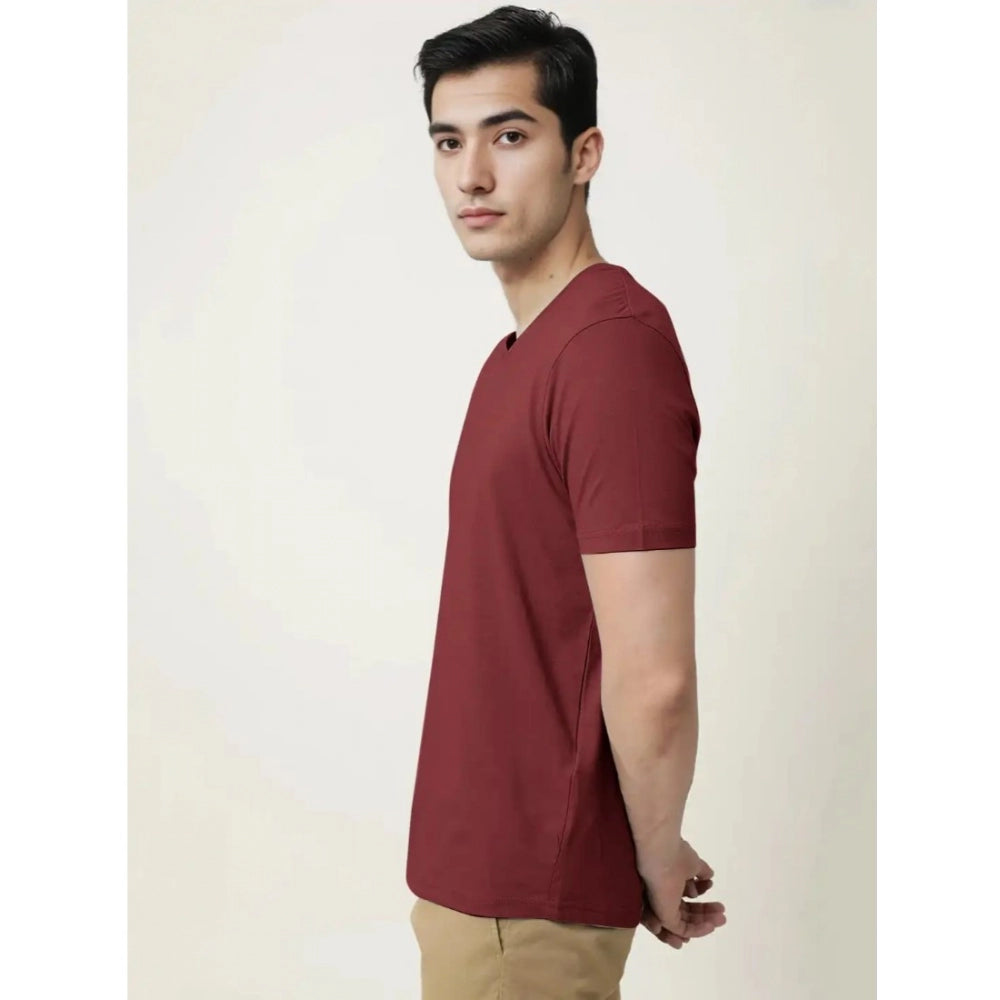 Generic Men's��Casual Half sleeve Solid��Cotton V Neck T-shirt (Maroon)