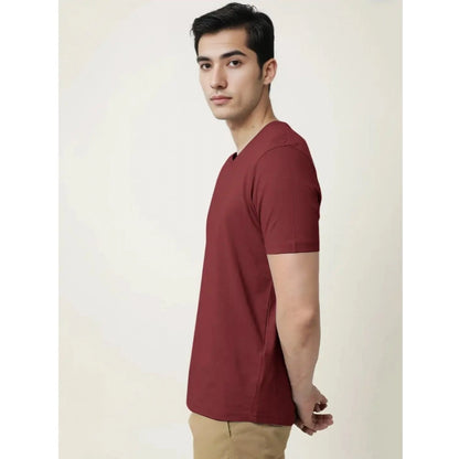 Generic Men's��Casual Half sleeve Solid��Cotton V Neck T-shirt (Maroon)