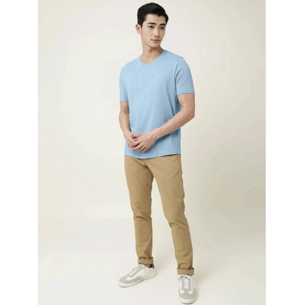Generic Men's��Casual Half sleeve Solid��Cotton V Neck T-shirt (Sky)