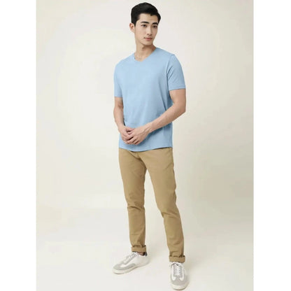 Generic Men's��Casual Half sleeve Solid��Cotton V Neck T-shirt (Sky)