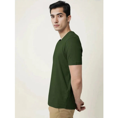 Generic Men's��Casual Half sleeve Solid��Cotton V Neck T-shirt (Olive)