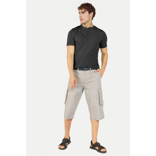 Generic Men's��Casual Half sleeve Solid��Cotton Henley Neck T-shirt (Black)