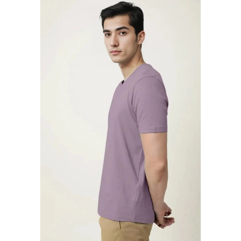 Generic Men's��Casual Half sleeve Solid��Cotton V Neck T-shirt (Lavender)
