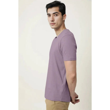 Generic Men's��Casual Half sleeve Solid��Cotton V Neck T-shirt (Lavender)