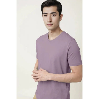 Generic Men's��Casual Half sleeve Solid��Cotton V Neck T-shirt (Lavender)