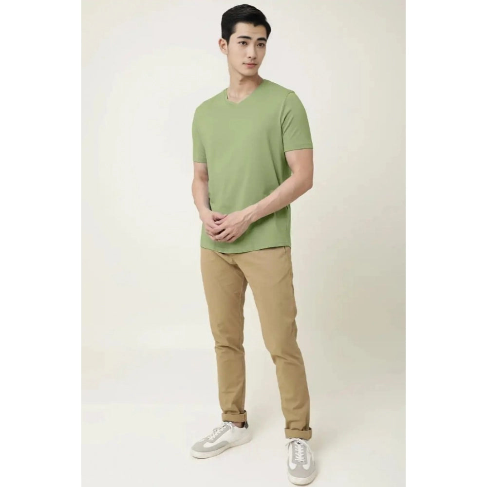 Generic Men's��Casual Half sleeve Solid��Cotton V Neck T-shirt (Pista)
