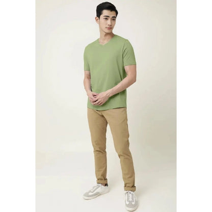 Generic Men's��Casual Half sleeve Solid��Cotton V Neck T-shirt (Pista)
