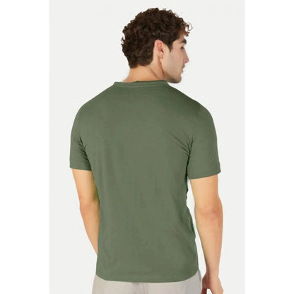 Generic Men's��Casual Half sleeve Solid��Cotton Henley Neck T-shirt (Olive)