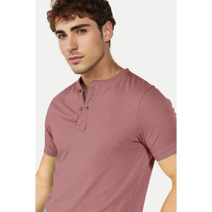 Generic Men's��Casual Half sleeve Solid��Cotton Henley Neck T-shirt (Onion)