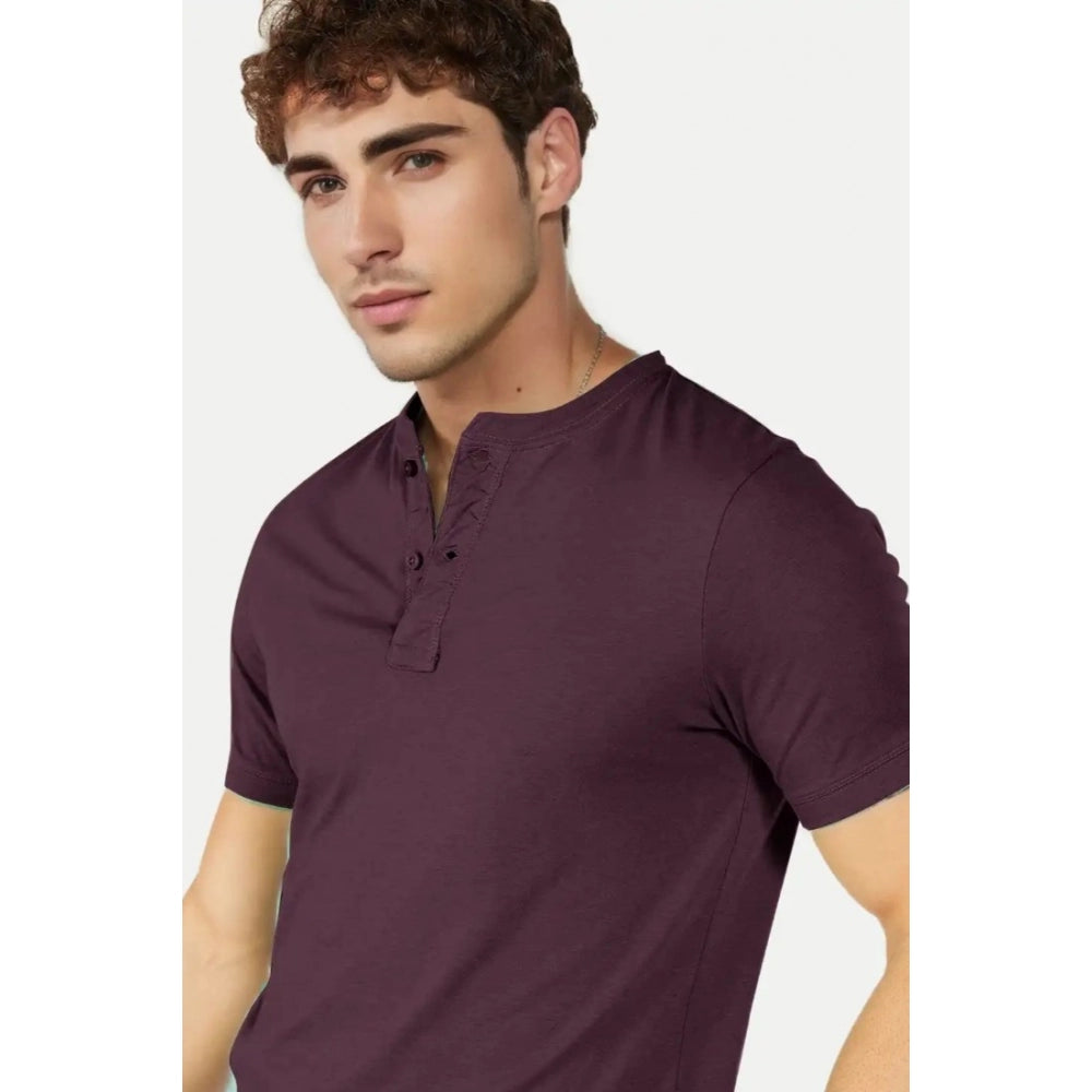 Generic Men's��Casual Half sleeve Solid��Cotton Henley Neck T-shirt (Wine)