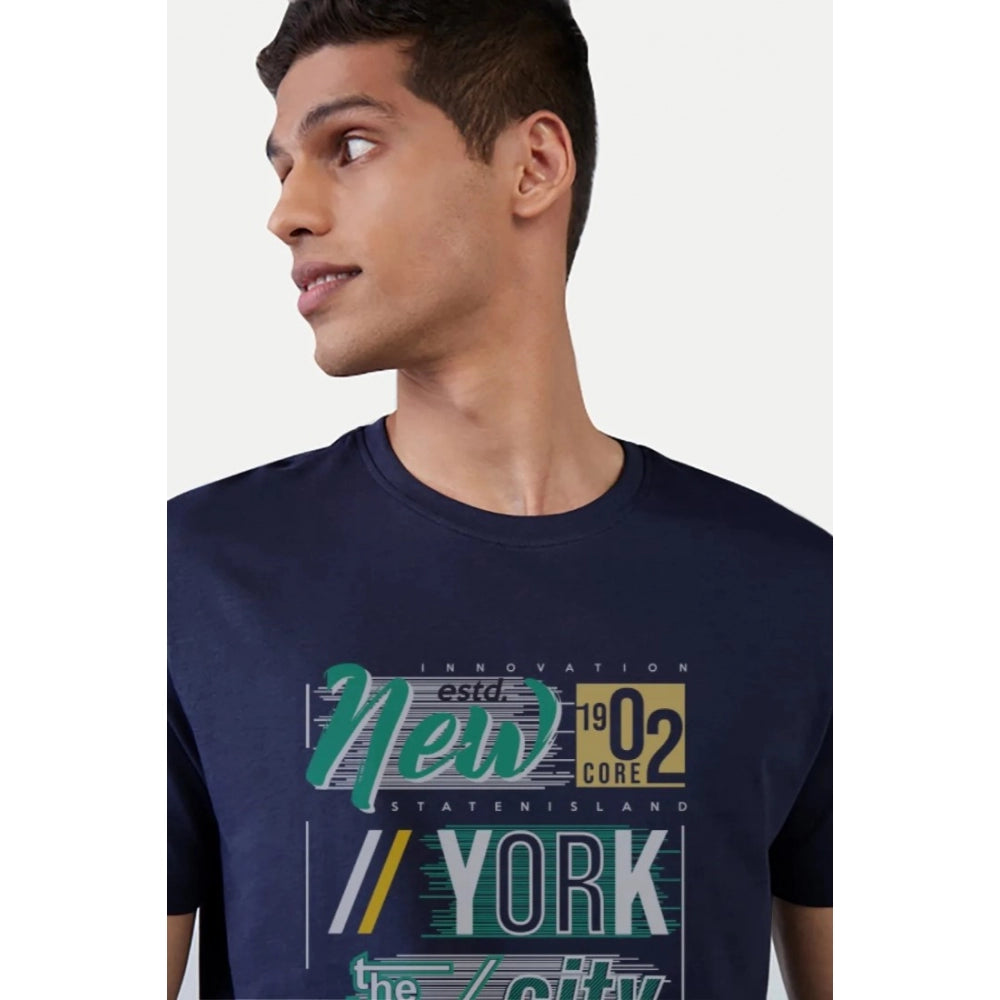 Generic Men's��Casual Half sleeve Printed Polyester Crew Neck T-shirt (Navy)