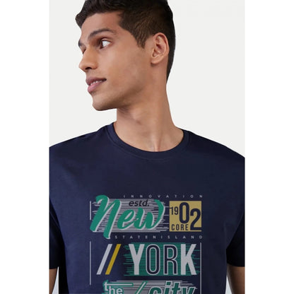 Generic Men's��Casual Half sleeve Printed Polyester Crew Neck T-shirt (Navy)