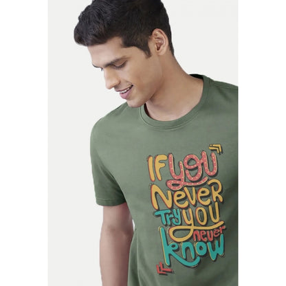 Generic Men's��Casual Half sleeve Printed Polyester Crew Neck T-shirt (Green)