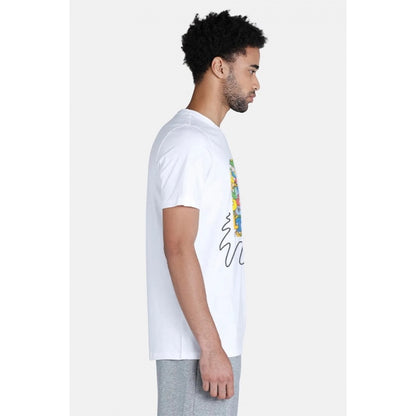 Generic Men's��Casual Half sleeve Printed Polyester Crew Neck T-shirt (White)
