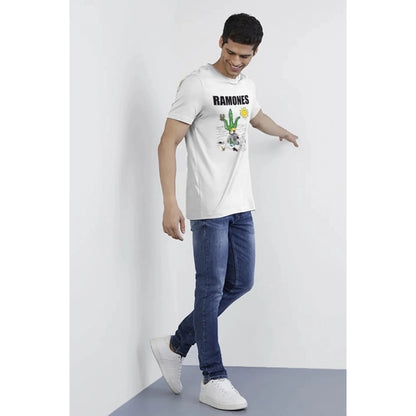 Generic Men's��Casual Half sleeve Printed Polyester Crew Neck T-shirt (White)