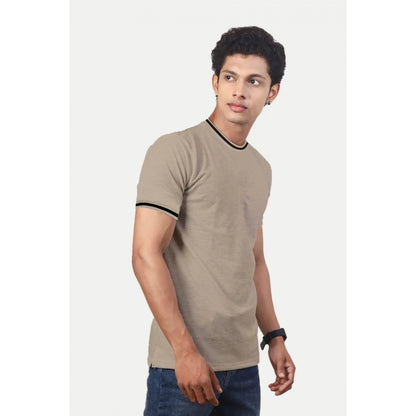 Generic Men's��Casual Half sleeve Solid��Polyester Crew Neck T-shirt (Beige)