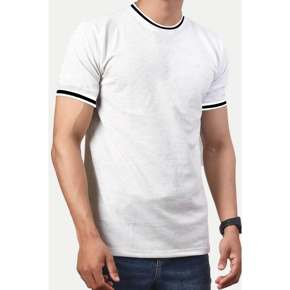 Generic Men's��Casual Half sleeve Solid��Polyester Crew Neck T-shirt (Ecru)