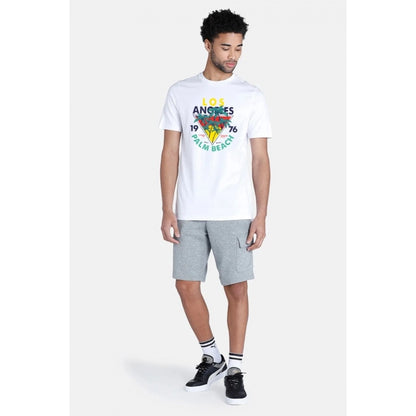 Generic Men's��Casual Half sleeve Printed Polyester Crew Neck T-shirt (White)
