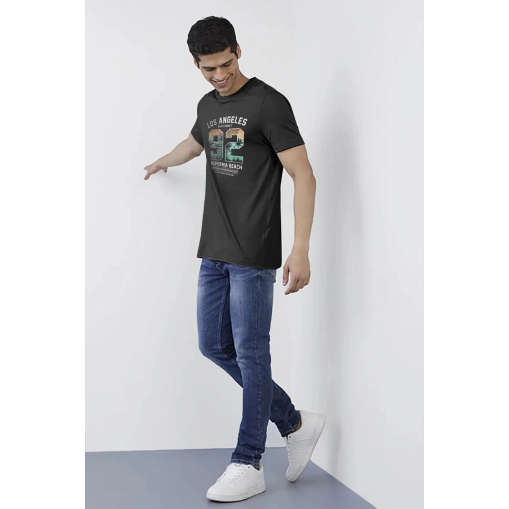 Generic Men's��Casual Half sleeve Printed Polyester Crew Neck T-shirt (Black)