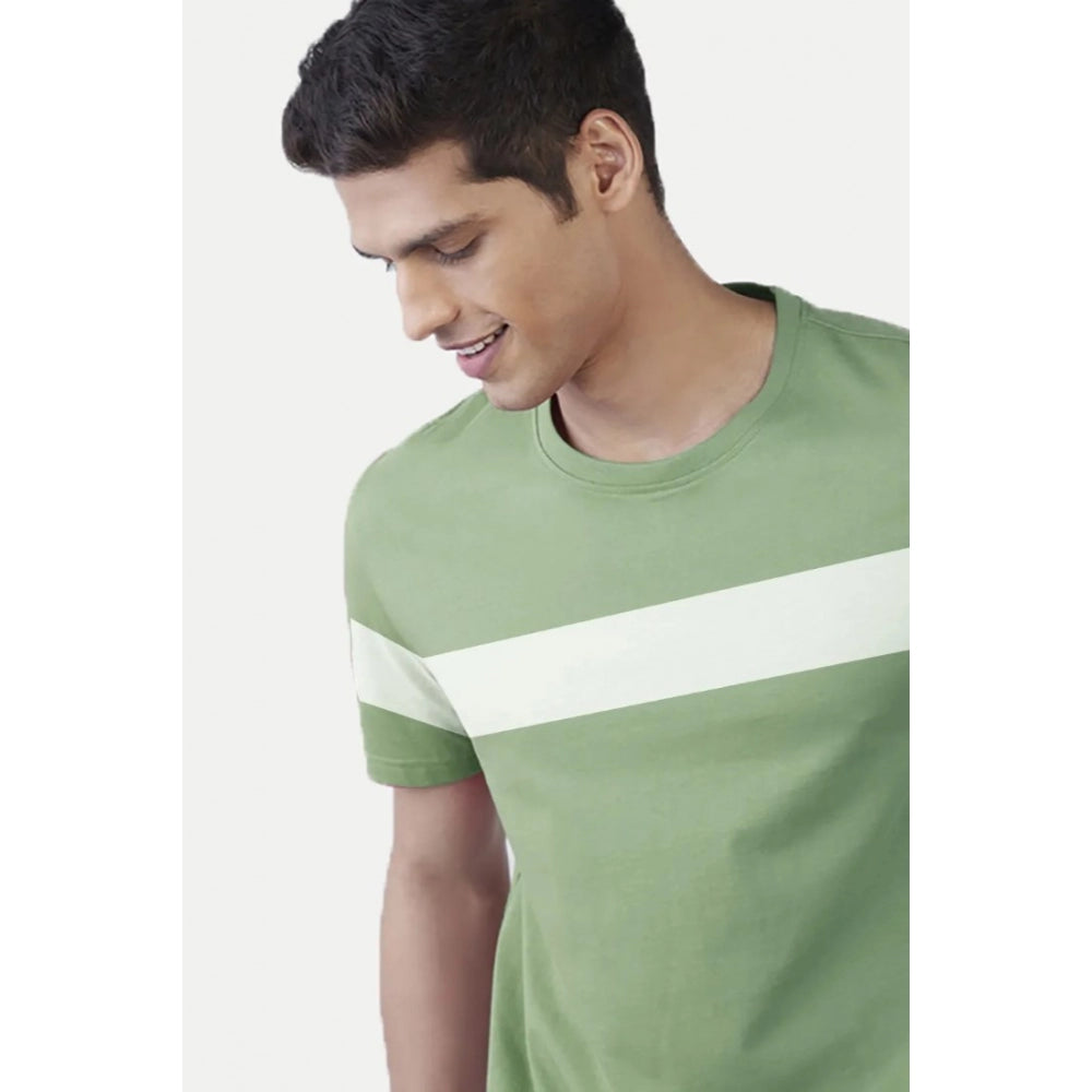 Generic Men's��Casual Half sleeve Stripped Cotton Crew Neck T-shirt (Light Green)